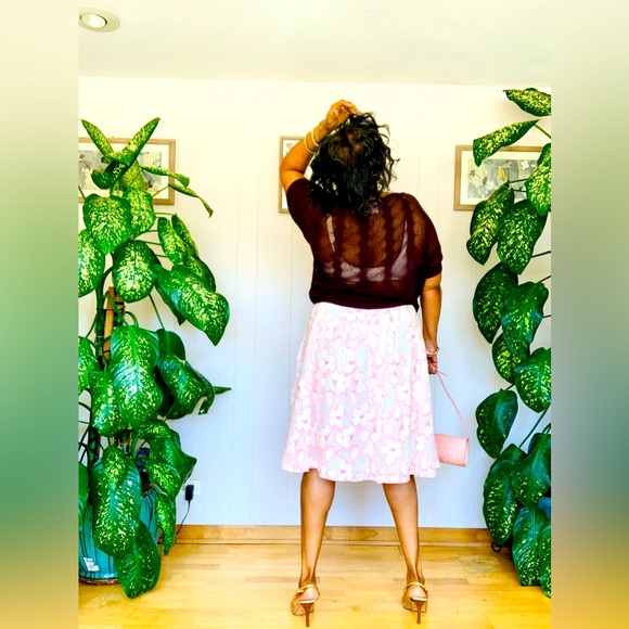 ✨ Eloquii✨ A Line Midi Skirt W/High Sheen Blush Embroidered Floral Overlay - Picture 2 of 14